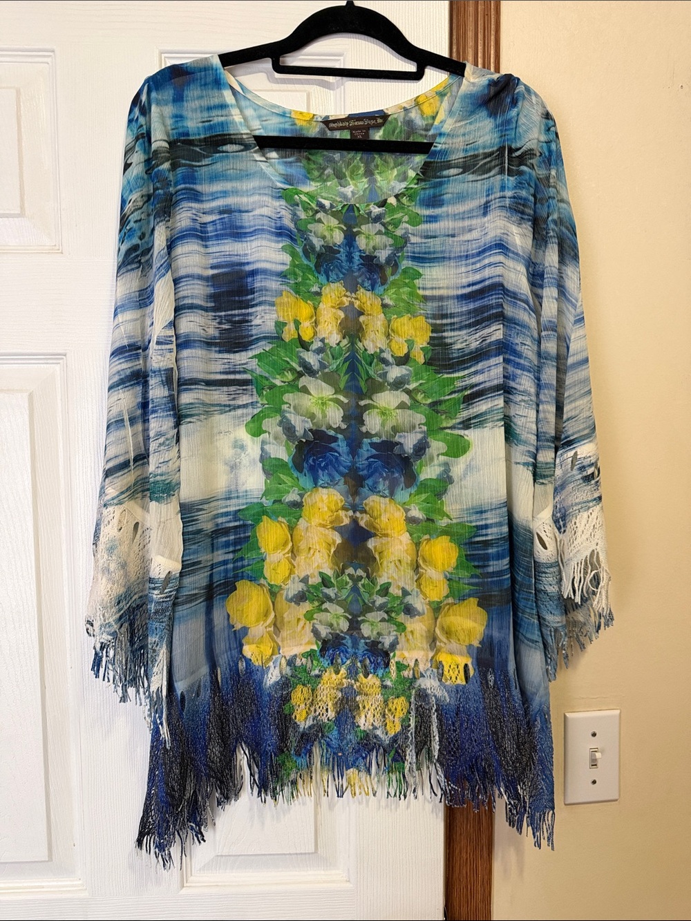 Blue Floral Fringe Tunic Top
